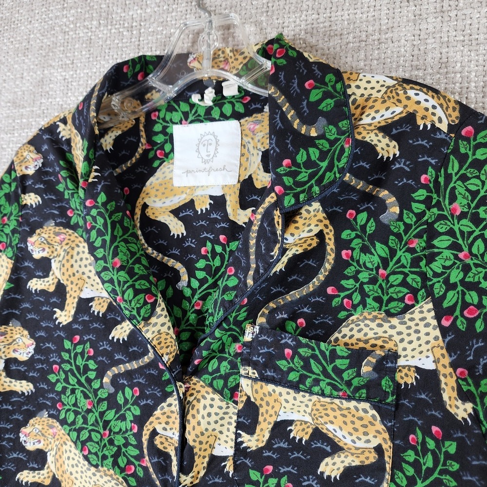 Print Fresh Bagheera Leopard Short Sleep Pajama Set Womens M Black Cotton Nice! - Picture 2 of 16